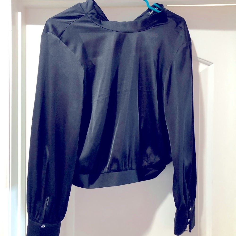 NWT Express long sleeved black lightweight blouse with jeweled design on sleeve